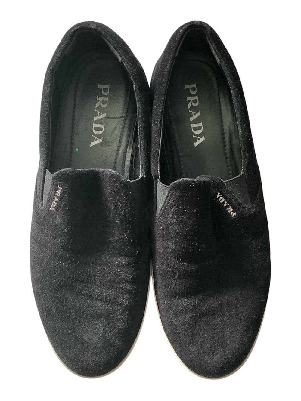 Authentic Prada Black Velvet Platform Loafers Shoes Size 39.5